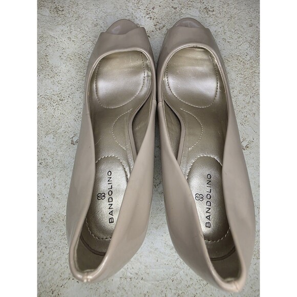 Bandolino Rainaa Heels Women Sz 10M  Buisness Minimalist Pumps Tan Peep Toe Shoe - Picture 3 of 8